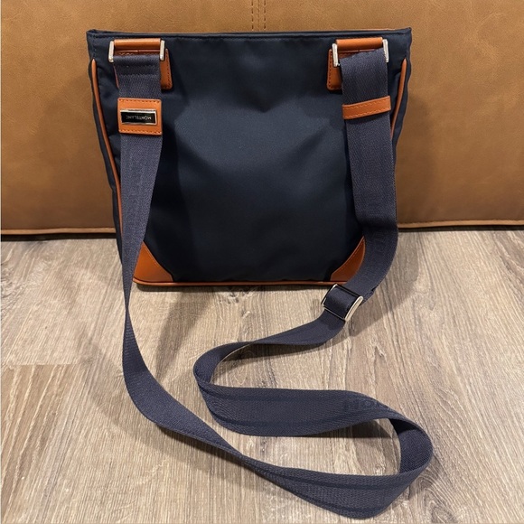 MONTBLANC Navy Blue Canvas & Brown Leather Sartorial Jet Reporter Crossbody Bag - Picture 5 of 16